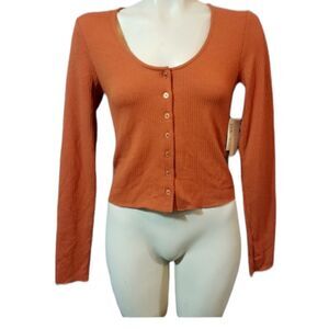 Abound Orange‎ Button Down Rib Knit Top Aize XS